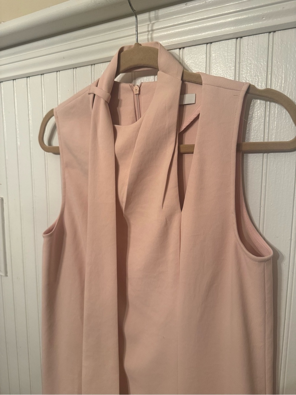 Tibi Chalky Drape Pleat Neck Shift Dress 4 Blush Pink - Picture 2 of 9